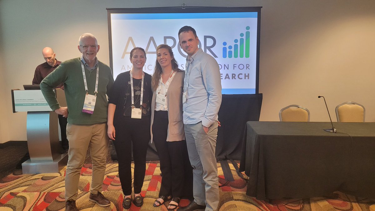 Four presenters for 4 different talks by @UVA_CSR at #aapor2024 in Atlanta. Tom, Alayna, Kara, Sean.
