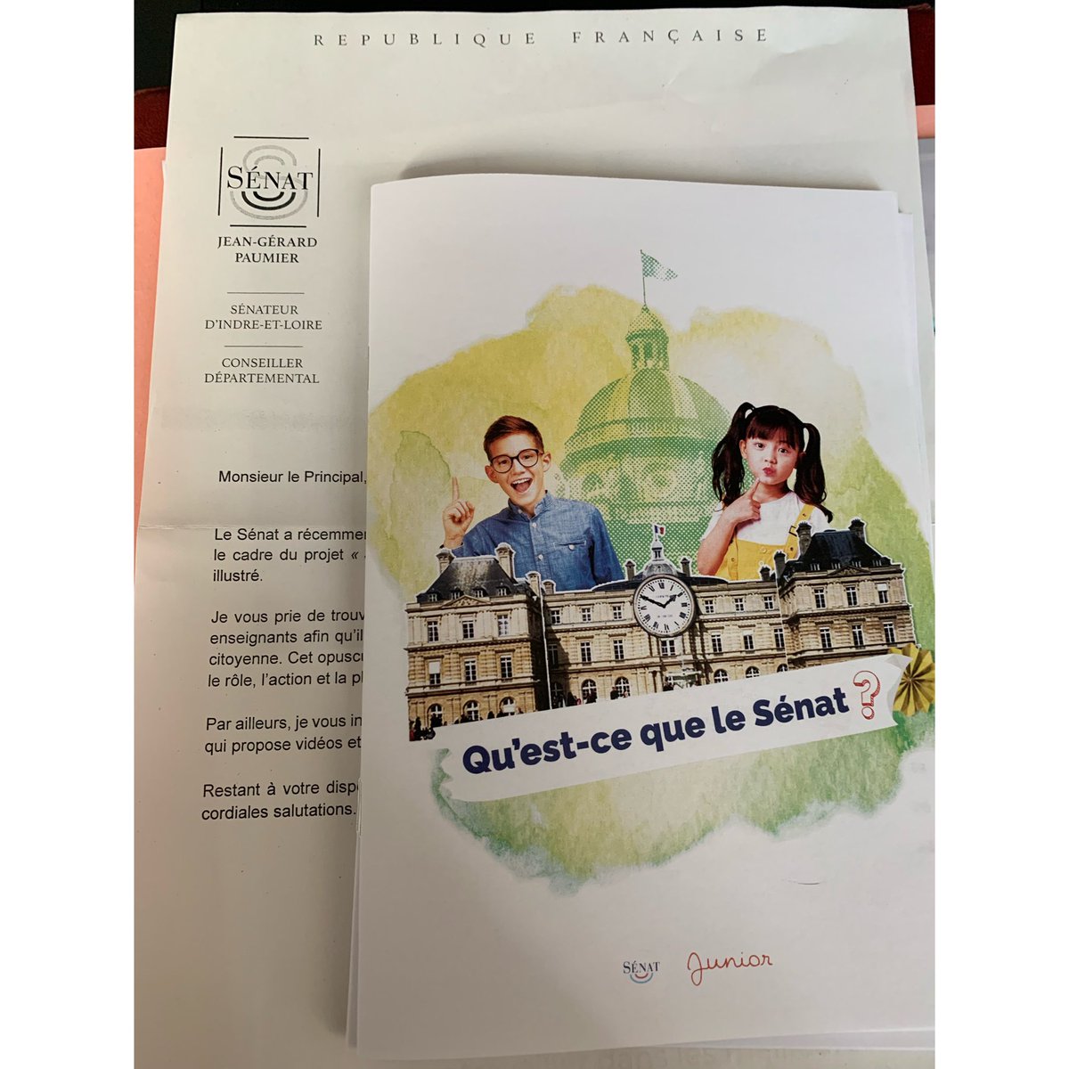 #Parcourscitoyen : sur l’initiative de M. Jean-Gérard Paumier, #sénateur, les élèves peuvent consulter au #CDI un livret présentant les missions et le rôle du #Sénat.
#républiquefrançaise🇫🇷 #labéchellerie