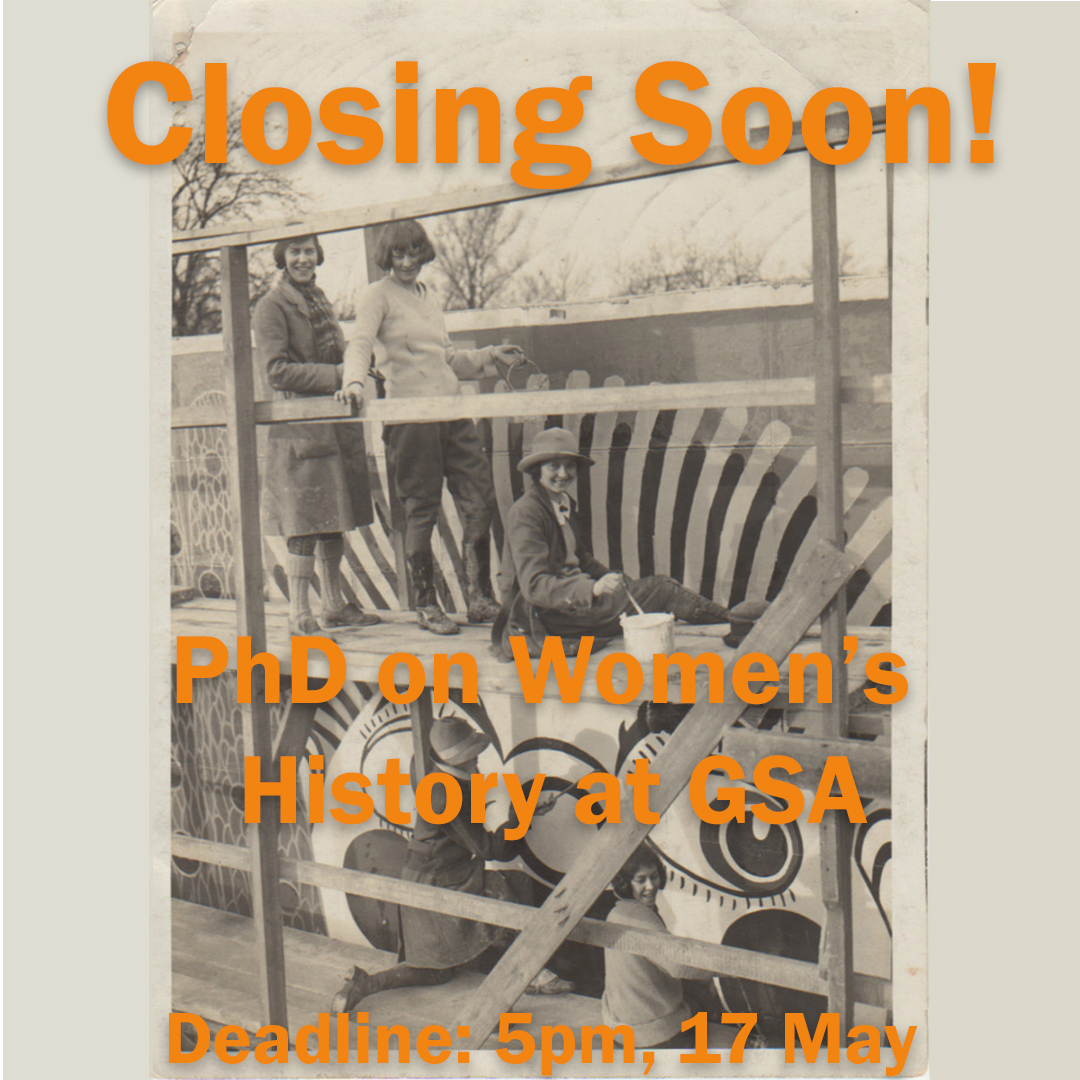 Researchers! This is your reminder that applications for our SGSAH AHRC Collaborative Doctoral Award 2024/25 with @ArtHistoryStA : 'Women, Gender, and Political Engagement at The Glasgow School of Art' close at 5pm, 17 May. Click below for info! gsaarchives.net/2024/04/sgsah-…