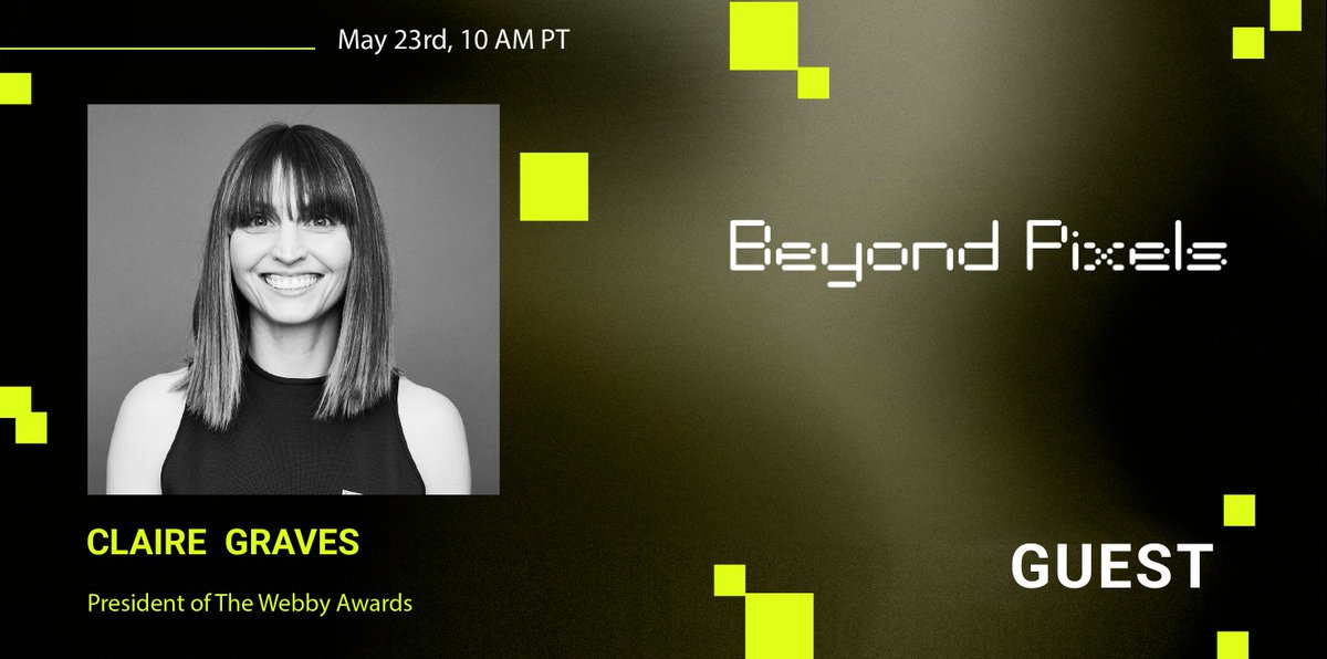 🚀 Exciting news! 

<a href="/clairegraves/">Claire Graves</a>, President of <a href="/TheWebbyAwards/">The Webby Awards</a>, is joining us on Beyond Pixels! 

🌟Don't miss her insights on May 23rd at 10 AM PT! #BeyondPixels #WebbyAwards
linkedin.com/events/beyondp…