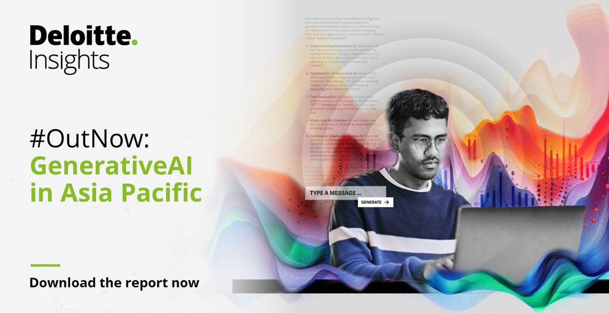 #NewReport | Deloitte Insights' latest analysis of more than 11,900 surveyed individuals across the Asia Pacific region highlights the role of younger employees in driving #GenerativeAI adoption. deloi.tt/4bh2pPe #GenerativeAI #Technology #DeloitteOnAI