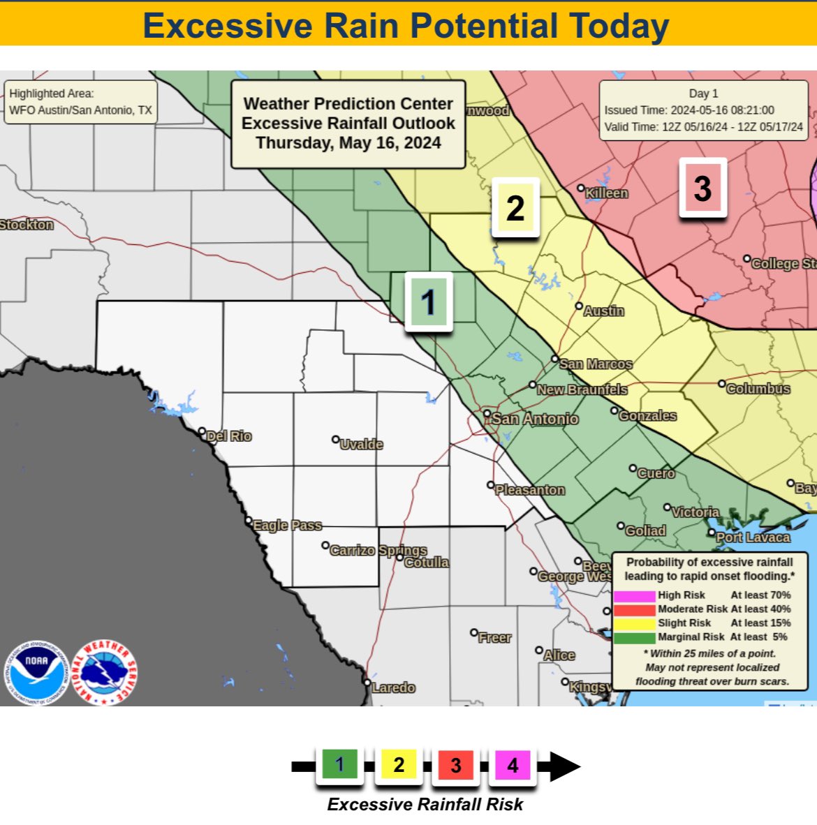 Another storm system w/rain & thunderstorm chances this afternoon/eve. Severe storms possible. Large hail & damaging wind are main hazards w/a tornado also possible. Potential heavy rain may lead to isolated flooding. Greatest potential in the northeastern portion of the area.