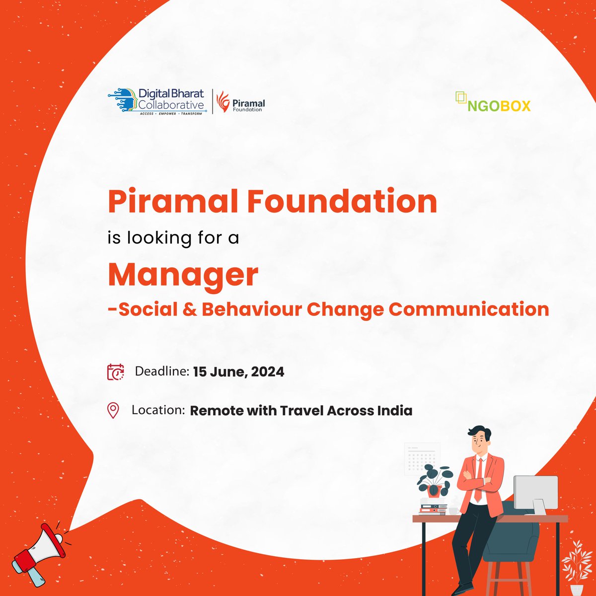 🌟 Exciting opportunity alert! @PiramalFdn is on the lookout for a Manager in Social & Behaviour Change Communication! Location: Remote with Travel Across India. Deadline: June 15, 2024. Apply now: ngobox.org/job-detail_Man… #JobOpening #Manager #SocialChange #Communication