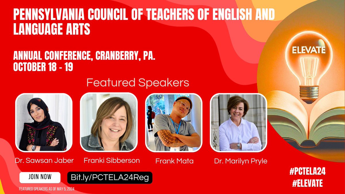 Registration is open for #pctela24, and it’s going to be a conference you won’t want to miss! bit.ly/PCTELA24Reg

Those that submitted proposals, make sure to check your email! If you were selected, be sure to accept by June 15!

#pctela #elevate #conference #literacy