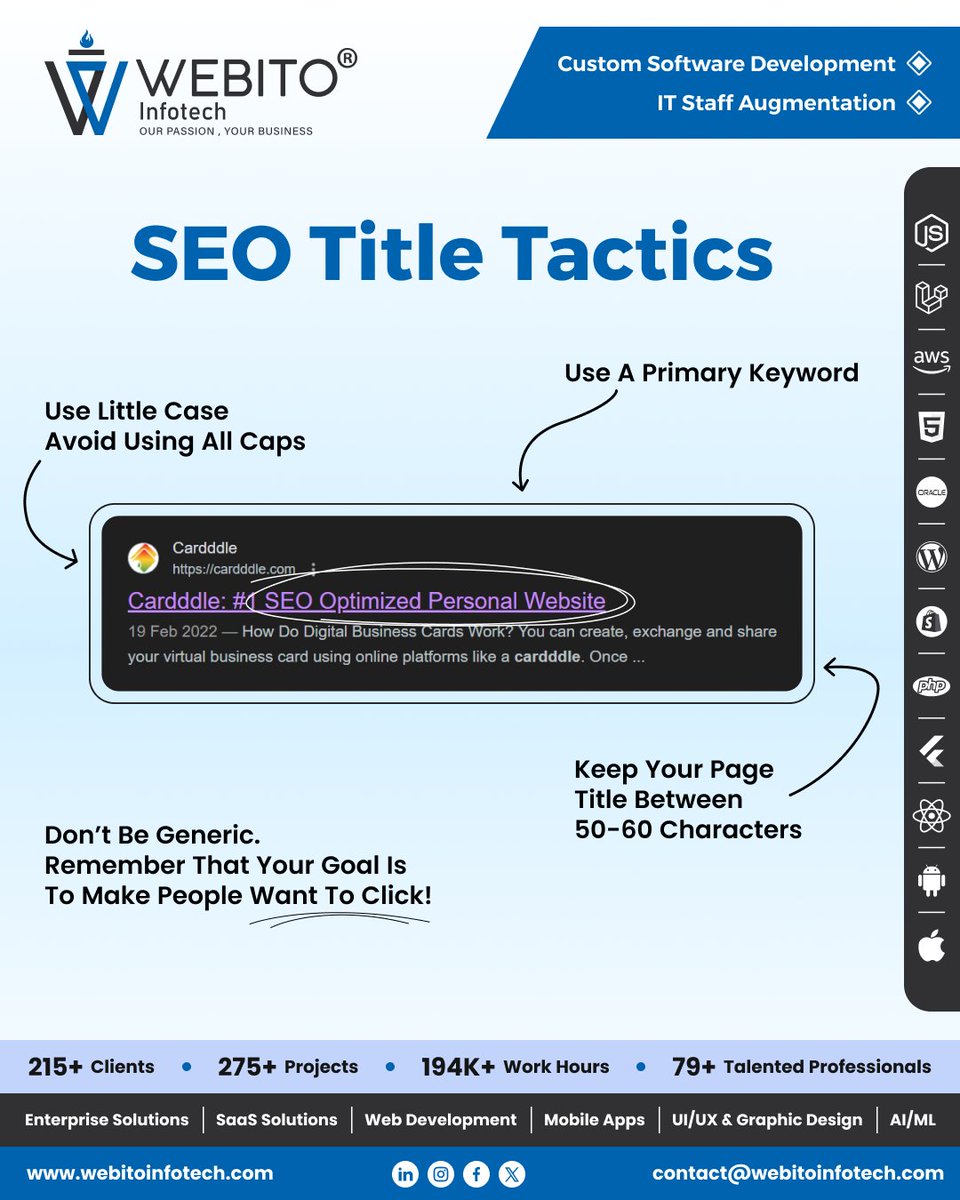 Unlock the power of SEO with our latest update! 
.
.
#masters2024  the art of crafting captivating titles with these top tactics. From choosing the perfect keyword to crafting compelling copy, we've got you covered.
.
.
Dive into the world of #SEO excellence with #WebitoInfotech!