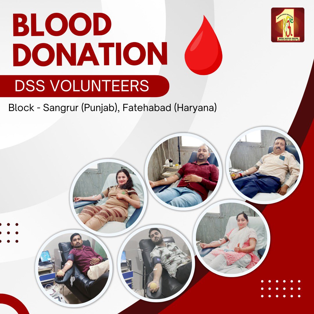 Blood donors are lifesavers! Dera Sacha Sauda volunteers are continuously stepping up to donate blood🩸to those in need. Guided by the teachings of Saint Dr. MSG Insan, these brave souls are always ready to extend a helping hand selflessly. Remember, your blood could be the