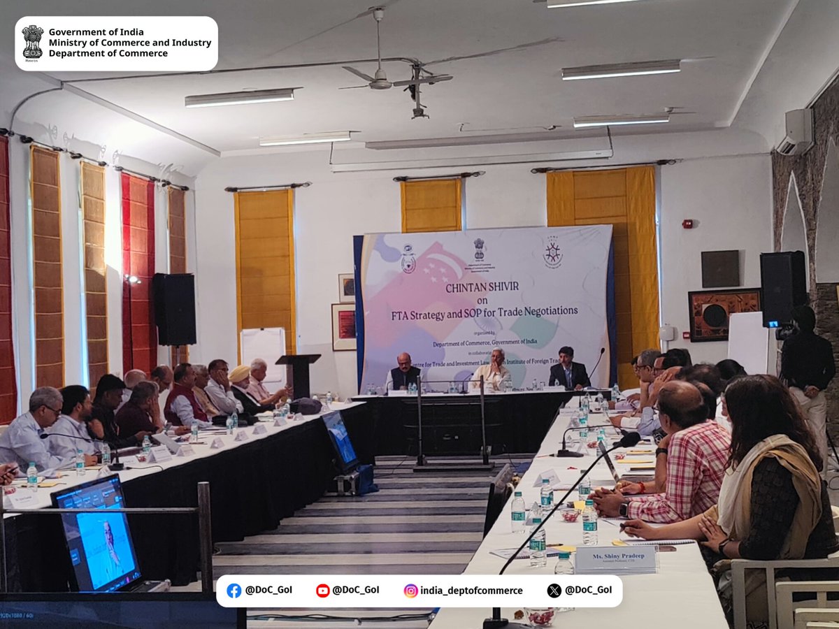 The Department of Commerce, in collaboration with Centre for Trade and Investment Law (CTIL, IIFT) is organizing a Two-Day Chintan Shivir on FTA Strategy and SOP for Trade Negotiations at Neemrana Fort-Palace, Neemrana, Rajasthan. #DoC_GoI #ChintanShivir