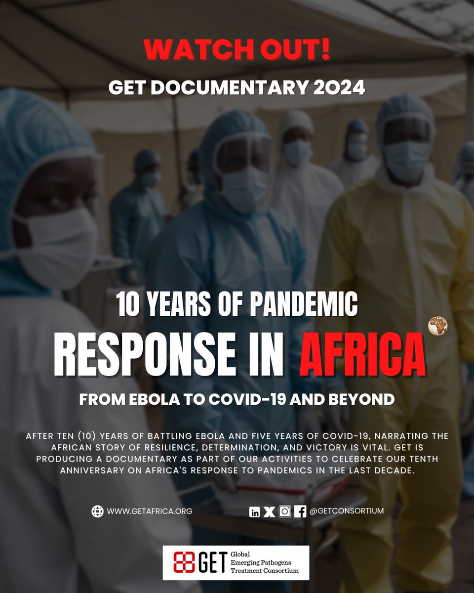 Watch out! 🎬 GET Documentary 2024 🌍

𝟏𝟎 𝐘𝐞𝐚𝐫𝐬 𝐨𝐟 𝐏𝐚𝐧𝐝𝐞𝐦𝐢𝐜 𝐑𝐞𝐬𝐩𝐨𝐧𝐬𝐞 𝐢𝐧 𝐀𝐟𝐫𝐢𝐜𝐚 - 𝐅𝐫𝐨𝐦 𝐄𝐛𝐨𝐥𝐚 𝐭𝐨 𝐂𝐎𝐕𝐈𝐃-𝟏𝟗 𝐚𝐧𝐝 𝐁𝐞𝐲𝐨𝐧𝐝

Stay tuned as we reflect on a decade of #pandemic response and advance towards a safer future for all.