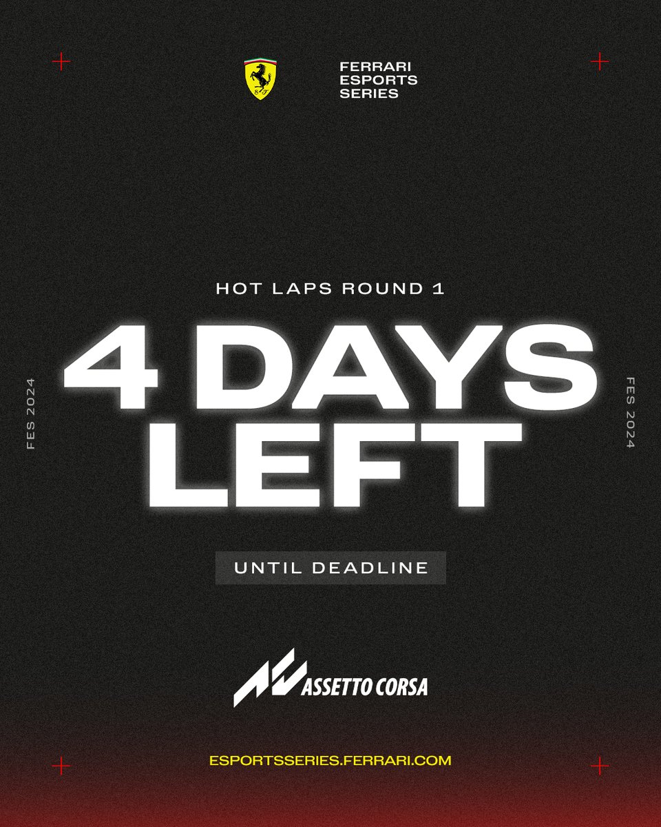 PSA: Hot Laps Round 1 closes on Sunday! Have you set your lap of Silverstone on Assetto Corsa yet? 😇 It's not too late to register! 🙌 🏎️ esportsseries.ferrari.com #FerrariEsports #FerrariEsportsSeries