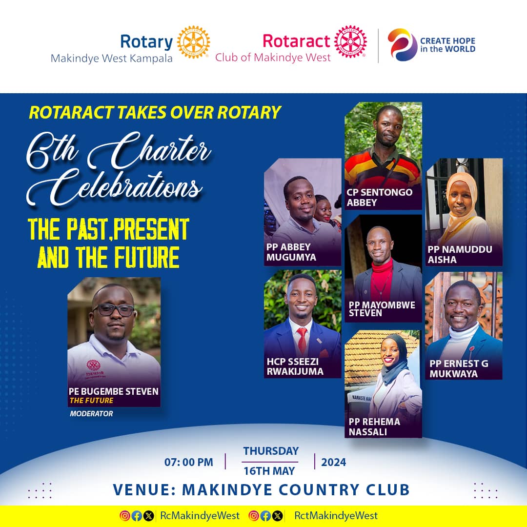 It's a Presidential thing!🥳 Join us Past Presidents ; yours truly ,@RehemaNassali @mugumyaabbey19 @Gwoter05 @SsentongoAbbey @aishanamuddu1 and HCP @rwakijuma @RCTmakindyeWeshare some wisdom with @Rcmakindyewest in a conversation moderated by PE @Bugembe_ ONLY MISS IF YOU MUST!
