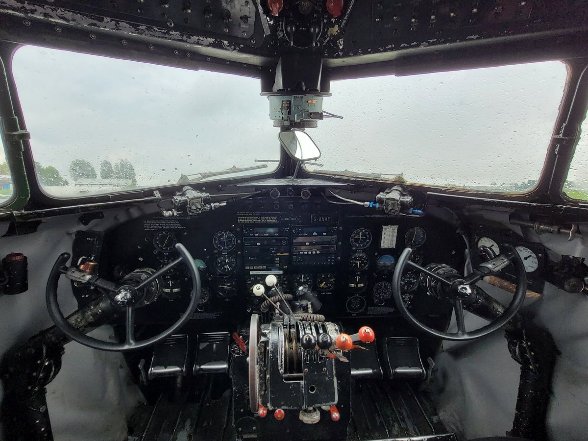 Flight deck of vintage @AeroLegendsUK Dakota - with new 'Ghost on Arnhem' nose-art. #DDay80 #avgeek