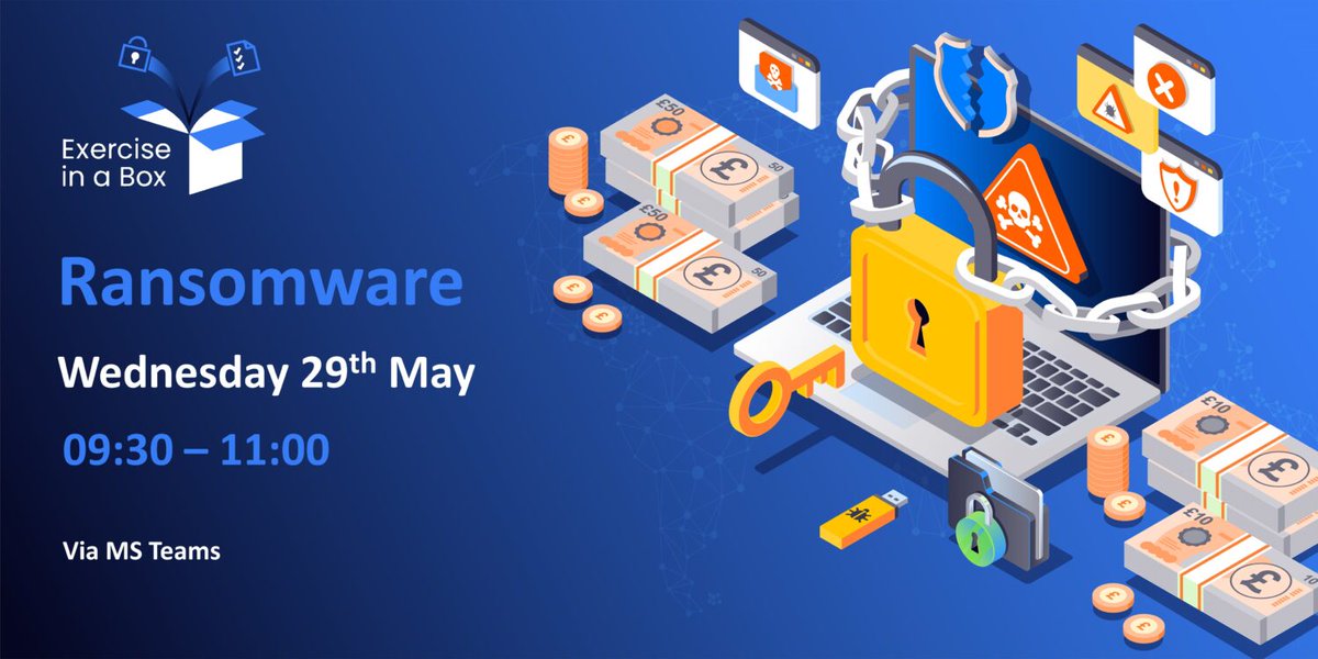 Don't miss out on our free #Ransomware cyber exercising session on May 29th! Strengthen your defences against phishing, perfect data recovery techniques, & improve your risk assessment abilities. #PublicSector & #ThirdSector orgs, register here ➡️ tinyurl.com/38c4wnrz