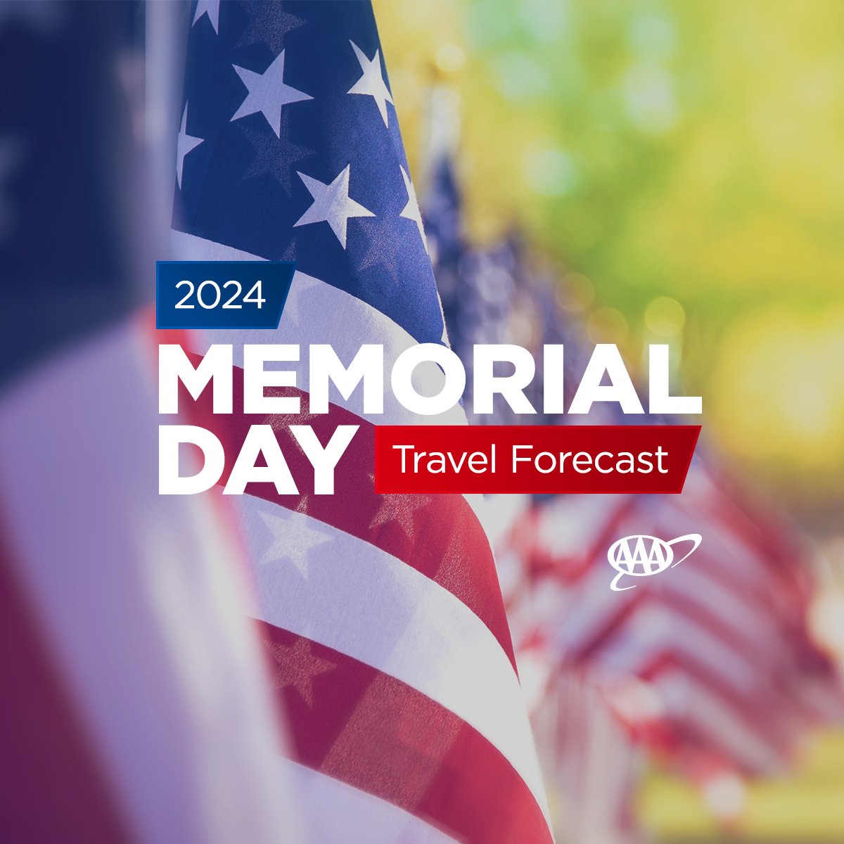 AAAClubAlliance's tweet image. Get ready for the ultimate Memorial Day adventure! AAA's 2024 Travel Forecast is in and it's a record-breaker! 43.8 million travelers are hitting the road, sky, and sea this weekend. With gas prices steady, it's time to pack up and go!