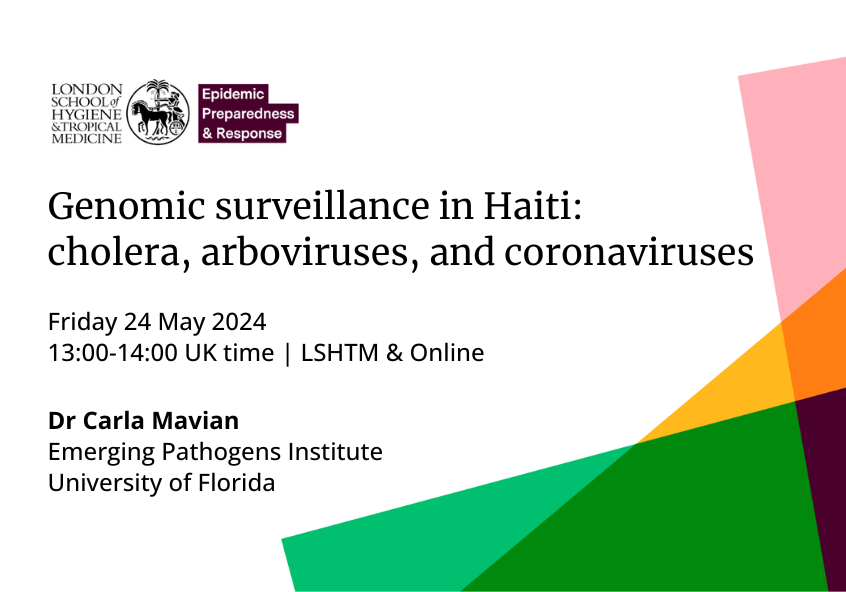 🗣️ Hear from Dr Carla Mavian (@nartuhi) from the @UF Emerging Pathogens Institute on genomic surveillance in #Haiti, including #cholera, arboviruses & #coronaviruses. 📅 24 May 2024 ⏰ 13:00-14:00 UK time 📍 LSHTM | Online More info👉 bit.ly/3UHcgXv