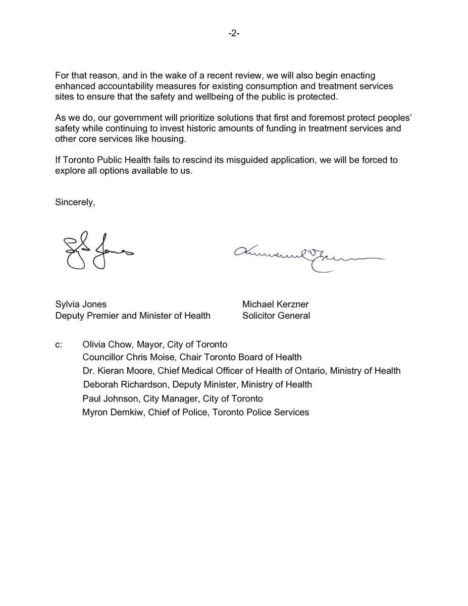 Our government has been clear: We are not interested in the failed decriminalization experiment anywhere in Ontario. Instead, we are focused on investing in key services and building safer communities for everyone. We urge Toronto to rescind their misguided application.