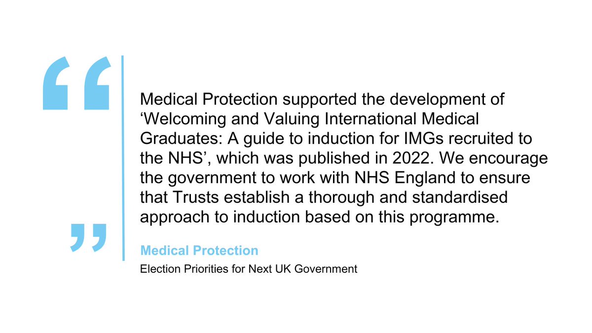 🇬🇧 IMGs are a vital part of our workforce, yet the support they receive when they arrive in the UK is very variable. The UK Government needs to work with NHS England to ensure Trusts provide a thorough and standardised approach to induction: medicalprotection.org/uk/media-polic…