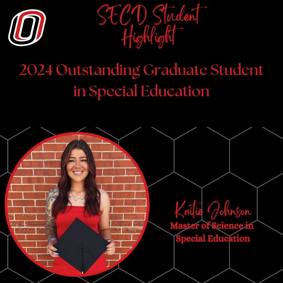 Congratulations Kaitie Johnson on receiving the 2024 Outstanding Graduate Student in Special Education! On Friday, Kaitie will graduate with her MS in Special Education. #educationmatters #spedteacher #2024graduate @UNOSECD @UNOCEHHS @SCEC_UNO @unonsslha @UNOmaha @UNOGradStudies