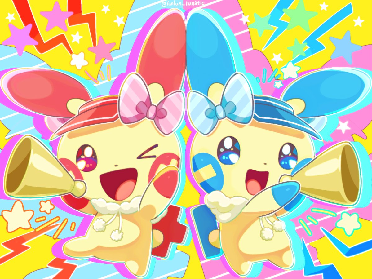 #ポケまぜ
#ポケモン絵
おうえん！プラスル＆マイナン‼️➕➖✨