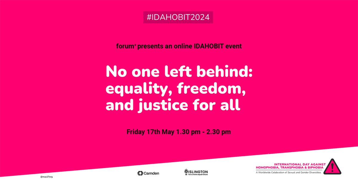 🚨Tomorrow is International Day against Homophobia, Transphobia and Biphobia Join the forum+ online event which will explore the importance of #IDAHOBIT & the ways we can all stand together in support of LGBT+ inclusion bit.ly/IDAHOBITOnline…