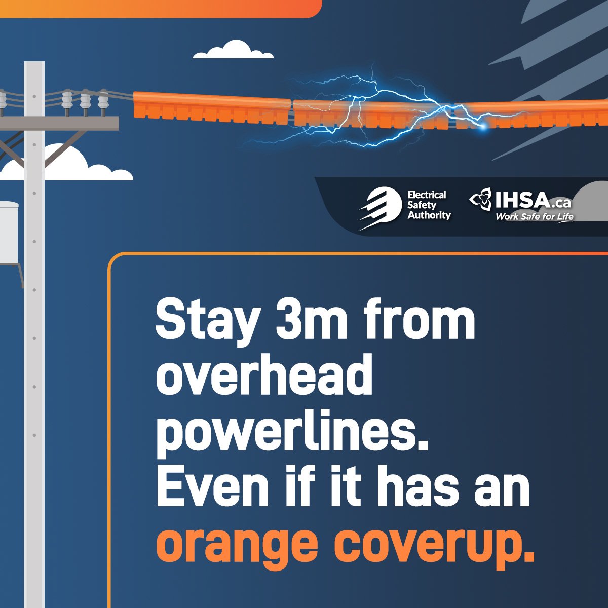 IHSAnews's tweet photo. An orange cover-up helps make overhead powerlines more visible but does not provide protection. You can get a deadly shock if you get too close.
Stay 3 metres back.
Complete a Powerline Safety Education module from @homeandsafety: https://t.co/2VUg6ZFu3Y
#PowerlineSafetyWeek https://t.co/xLu9MZ1xlq
