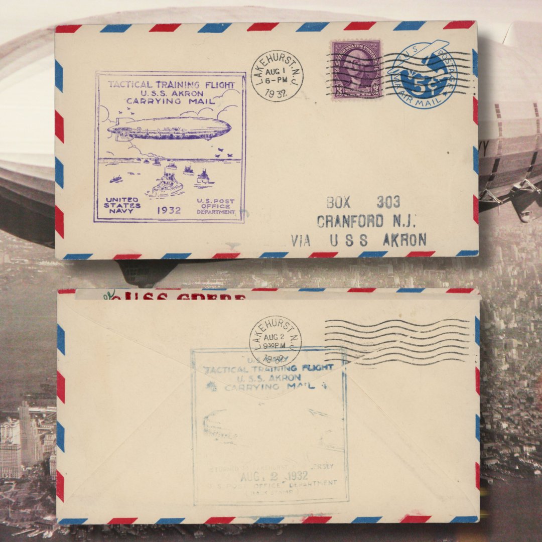 This month we are celebrating all things air mail, which includes mail carried by airships, like this 1932 cover from the USS Akron. Cover courtesy of Gerry Robbins #philately #stampcollecting #postagestamps #postalhistory #airmail #ushistory