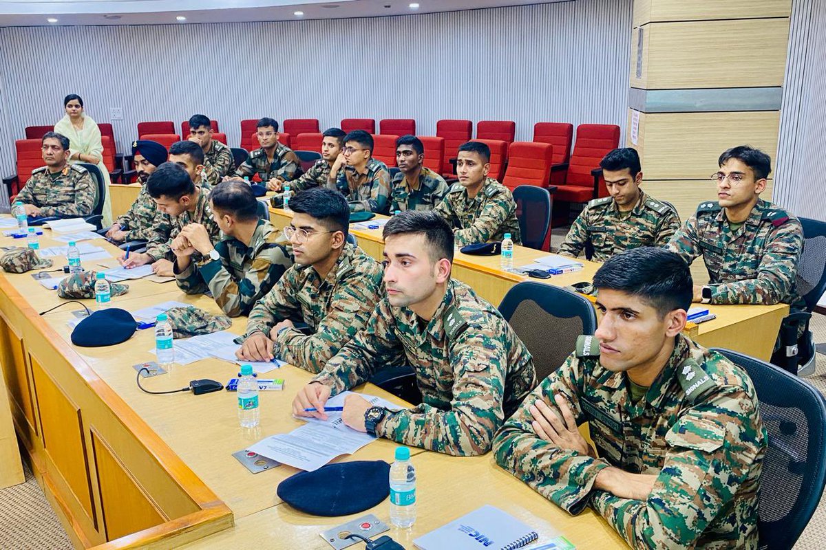 A group of students from the Military College of Telecommunication Engineering (MCTE) visited @NICMeity Hqrs., New Delhi to learn about the latest trends in #technology.
#NICMeitY