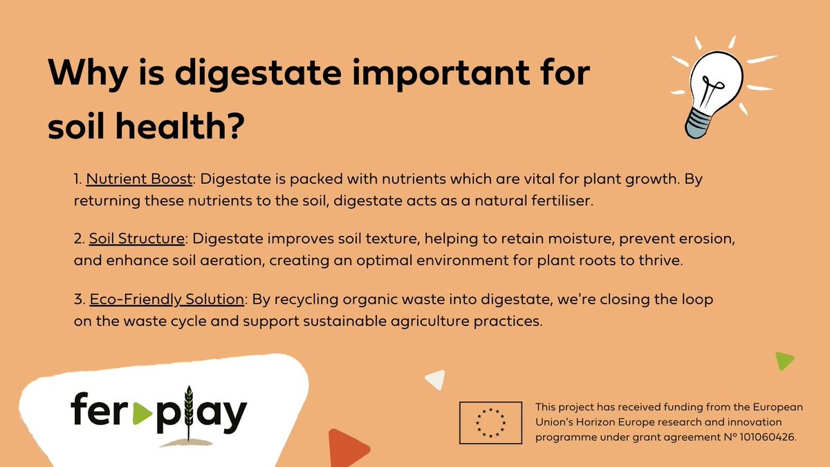 What is digestate?🌿It is the nutrient-rich byproduct of anaerobic digestion, a natural process that breaks down organic matter like food scraps, agricultural residues, and wastewater. And it's important for #SoilHealth for 3 reasons! 🌍Learn more here fer-play.eu/blog/sustainab…