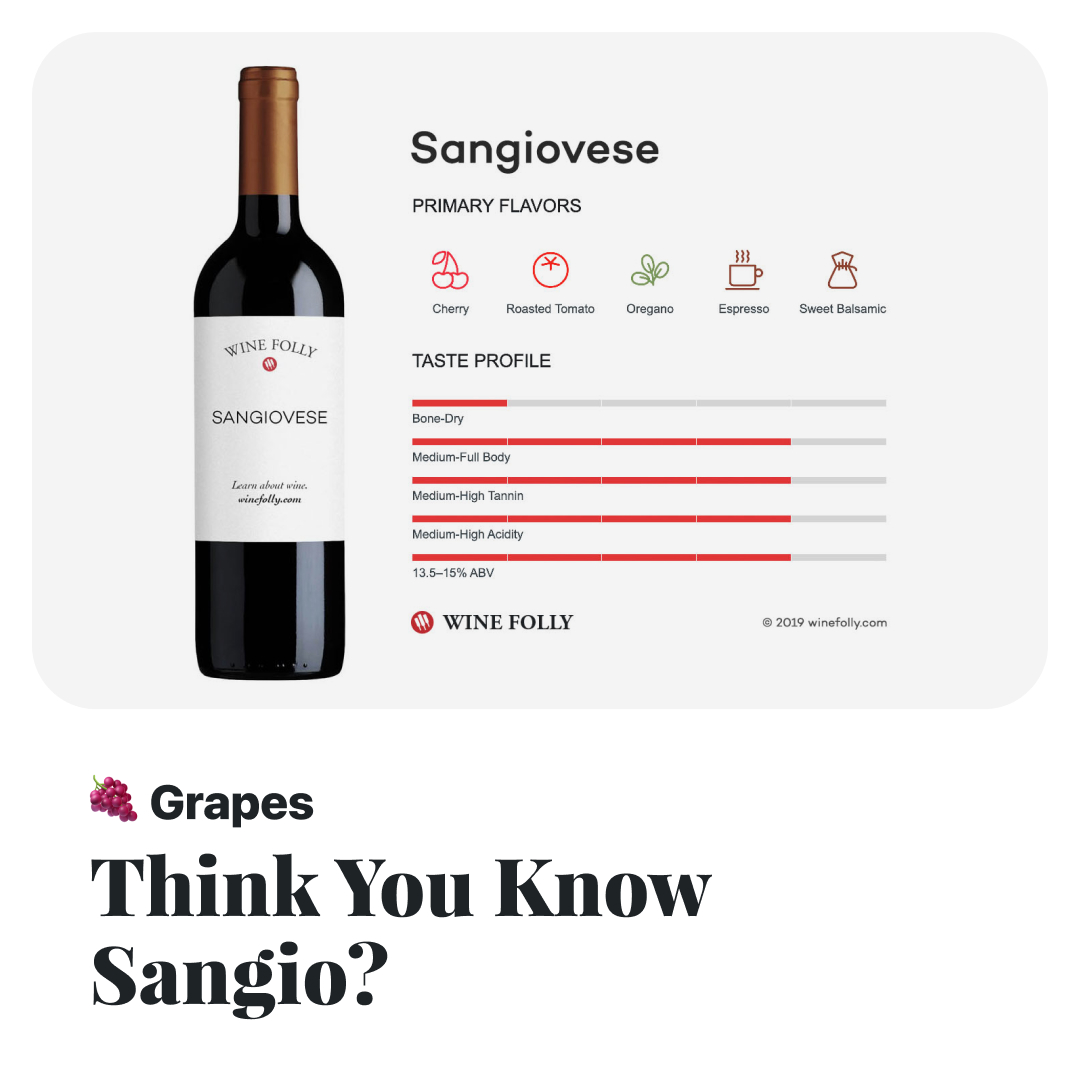 🍇 Sangiovese is famous for being the main grape in Chianti Classico, but it can grow almost anywhere in the world. Have you tried it? Learn more → winefolly.com/grapes/sangiov… #winegrapes #wine