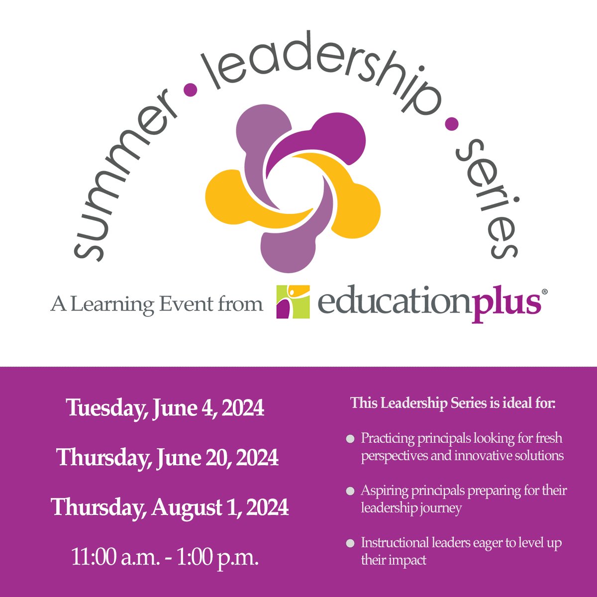 Summer Leadership Series registration is open! 

These are must-attend sessions for principals, instructional leaders and aspiring leaders. 
Register today go.edplus.org/SummerLeadersh… #EdPlus #MOedu