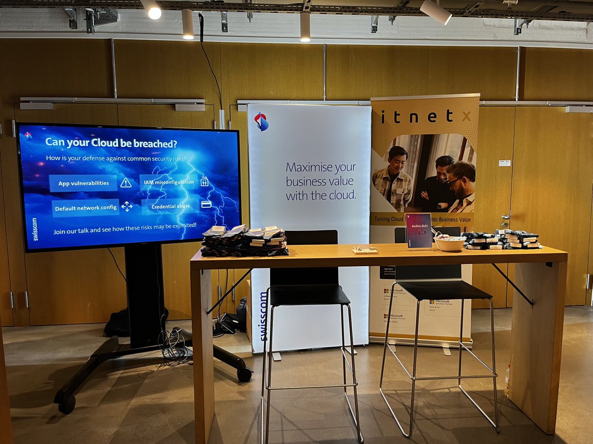 Swisscom_Dev's tweet image. Get your socks at our booth at #AzureBootcamp and solve the riddle. Furthermore our experts onsite are happy to talk with you about breaching the cloud and other #Azure topics.
@Swisscom_B2B @itnetx_CH #MicrosoftExperts #cloud #riddle
ย @AzureBern