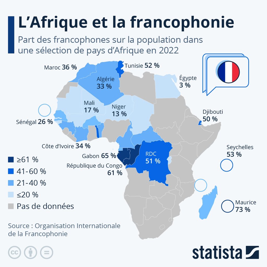 Top 10 pays d'Afrique subsaharienne avec le meilleur accent français 1. CÔTE D’IVOIRE 🇨🇮 2 RDC CONGO 🇨🇩 3. Congo 🇨🇬 4. Gabon 🇬🇦 5. Cameroun 🇨🇲 6. Bénin 🇧🇯 7. Burkina Faso 🇧🇫 8. Guinée 🇬🇳 9. Togo 🇹🇬 10. Sénégal 🇸🇳