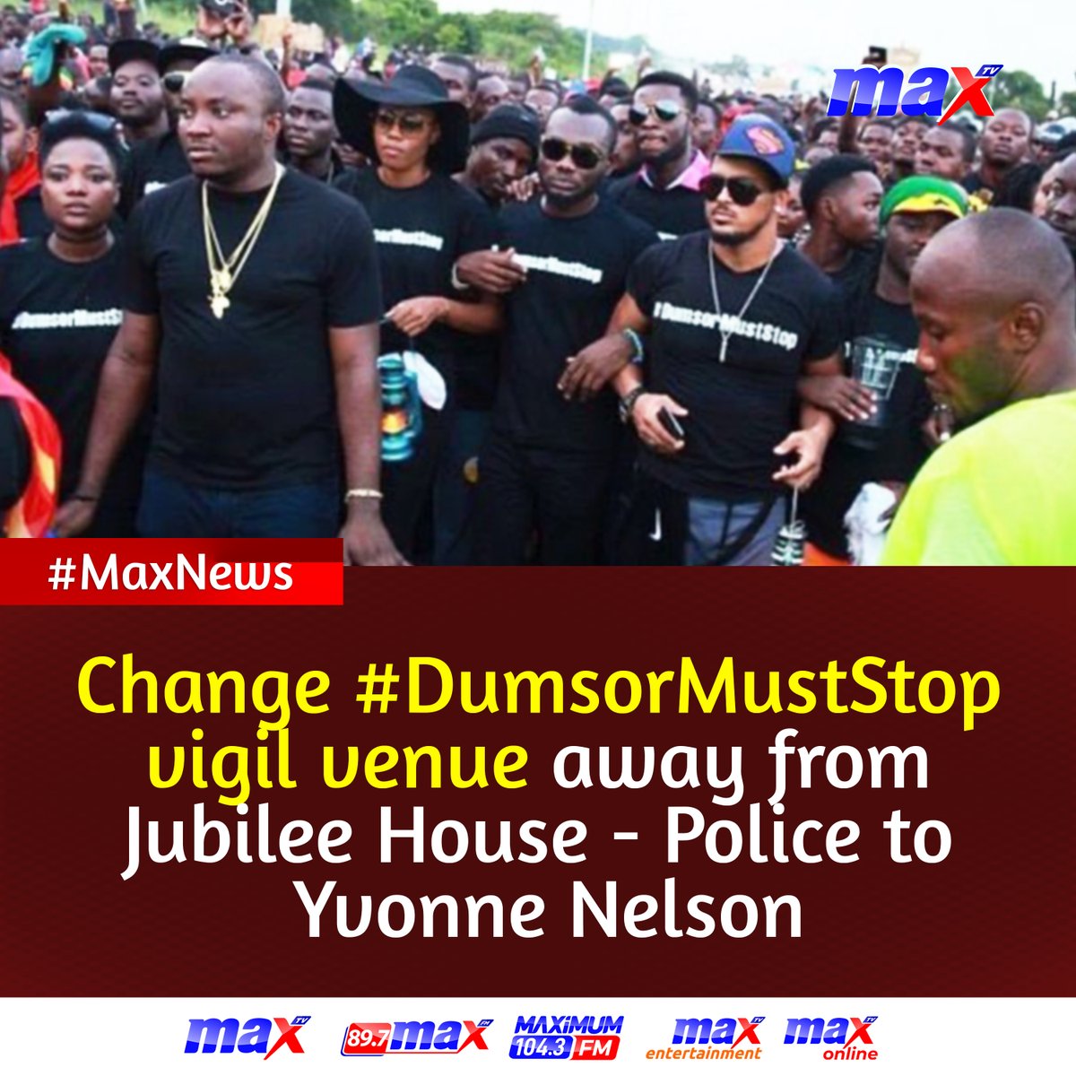 Change #DumsorMustStop vigil venue away from Jubilee House - Police to Yvonne Nelson.

#Dumsor #yvonnenelsongh #MaxTV