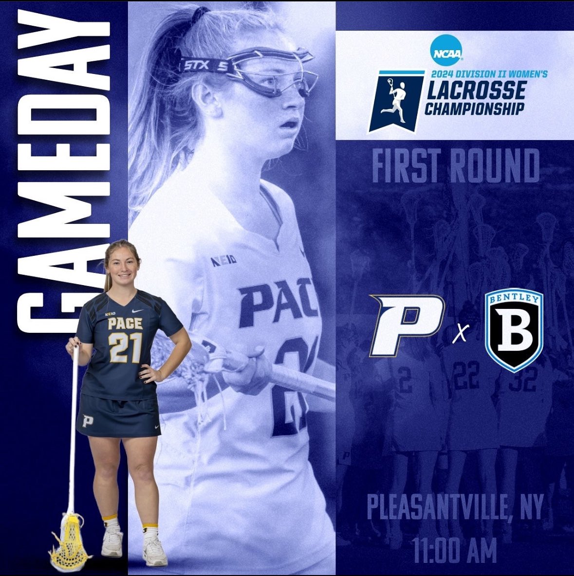 NCAA Tournament starts today 🔥 #1 seed Pace Setters host #4 seed Bentley Falcons! 🥍 First draw 11:00 AM 📍Northwell Stadium, PLV, NY Let’s go @PaceWLax