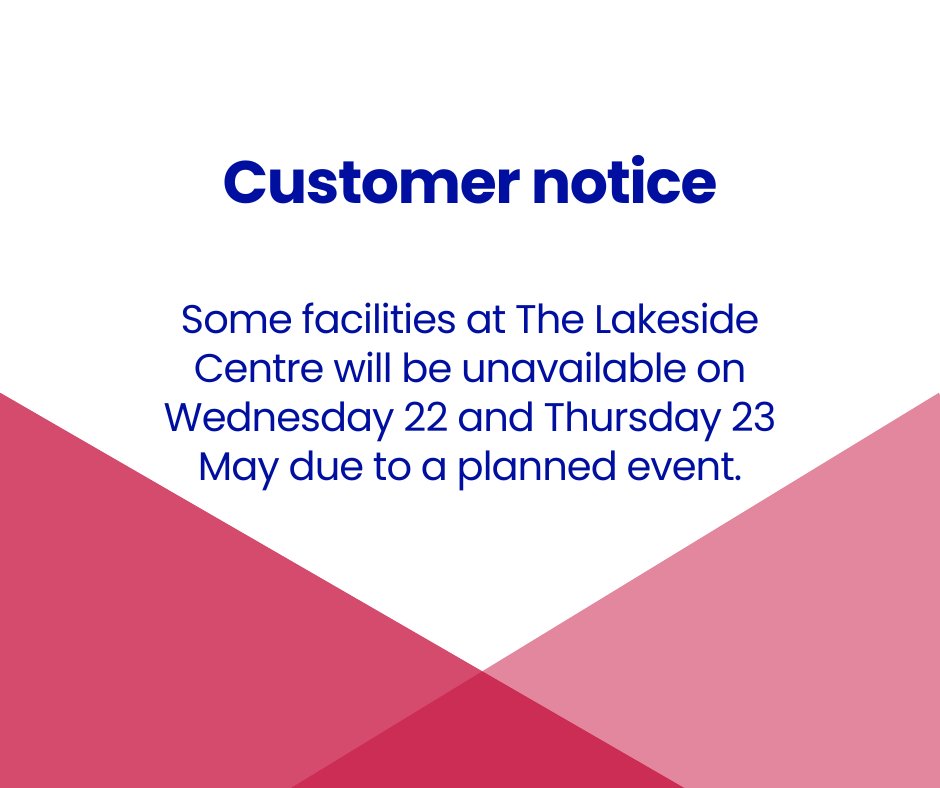 ❗️ Some important information regarding some facilities including the pool and the soft play at The Lakeside Centre next Wednesday and Thursday.

ℹ️ Find out more here: my.northtyneside.gov.uk/node/32852