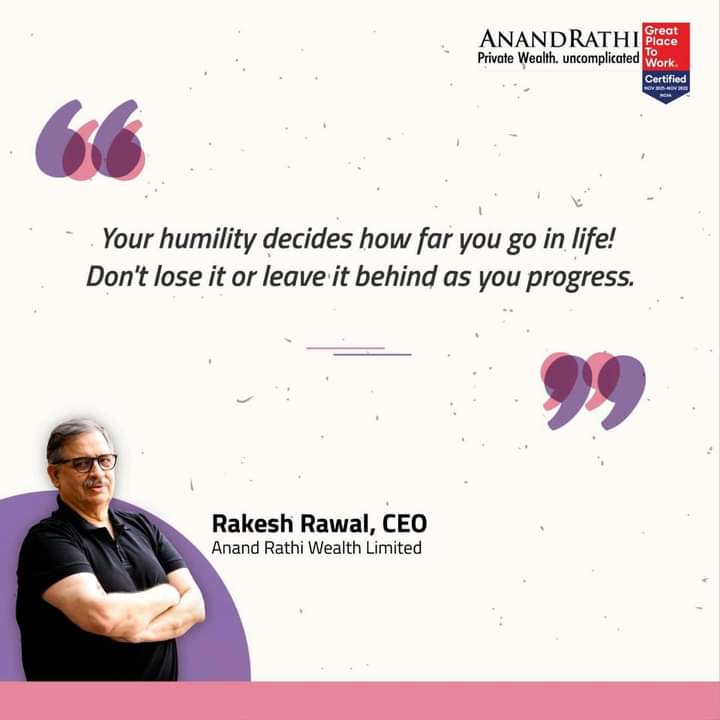 Our CEO, Rakesh Rawal reflects on the importance of humility in one's journey towards success.

Know more: anandrathiwealth.in/landing

#mathematicalrevolution #financialplanning #wealthmanagement #anandrathiwealth #india #investor #databacked #LeadershipInsights #RiskManagement