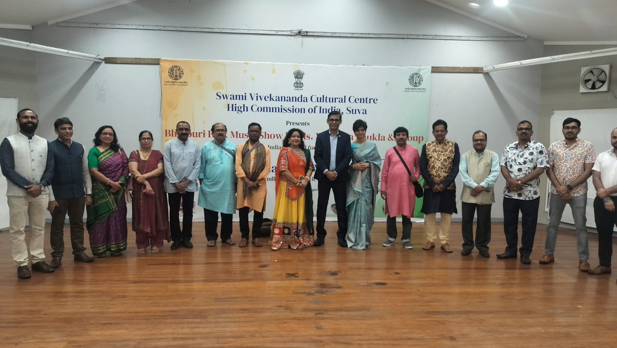 @iccr in suva @HCI_Suva Delighted to have the Hon. @bimanprasad, DPM and Finance Minister as Chief Guest and Hon. Charan Jeath Singh, Minister for @MEASI as Guest of Honour for Bhojpuri Music Show by Ms. Vandana Shukla & Group from @iccr_hq organized at Kshatriya Hall, Suva