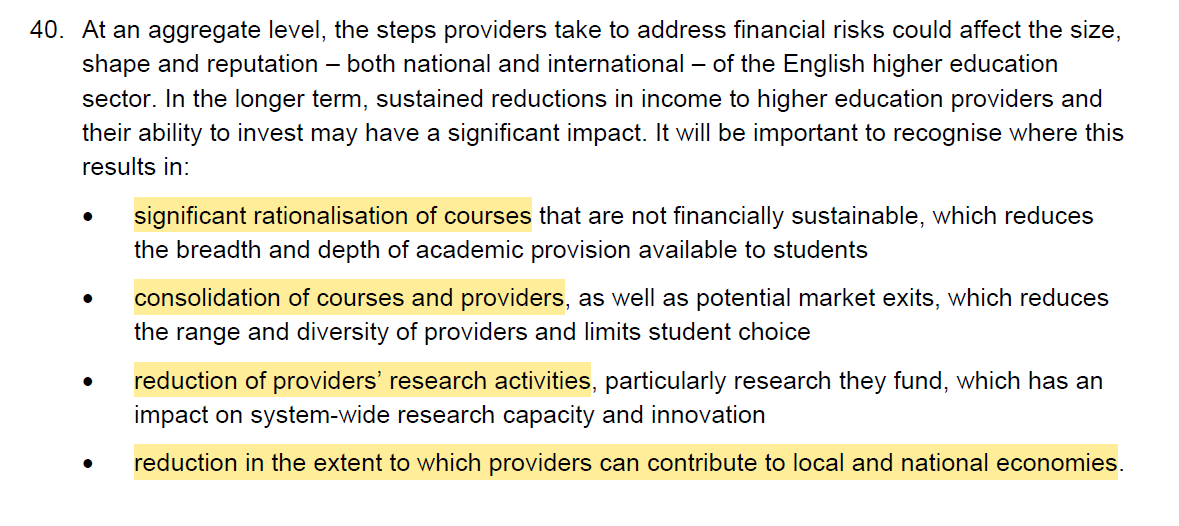 So what are the impacts of running down universities in England? Just reading the Office for Students annual report...tl:dr it says that means - fewer courses, - fewer places, - less research - less contribution to 'local and national economies'. officeforstudents.org.uk/publications/f…