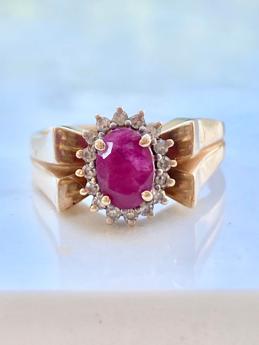 Excited to share the latest addition to my #etsy shop: Vintage Ruby Diamond Engagement Ring in 14k Gold, Size 7, Halo, Yellow Gold, Princess Di Style, Gift for Her etsy.me/4bFXsiC #diamond #ring #ruby #gold #EtsyStarSeller #LittleWomenVintage #etsy #etsyshop