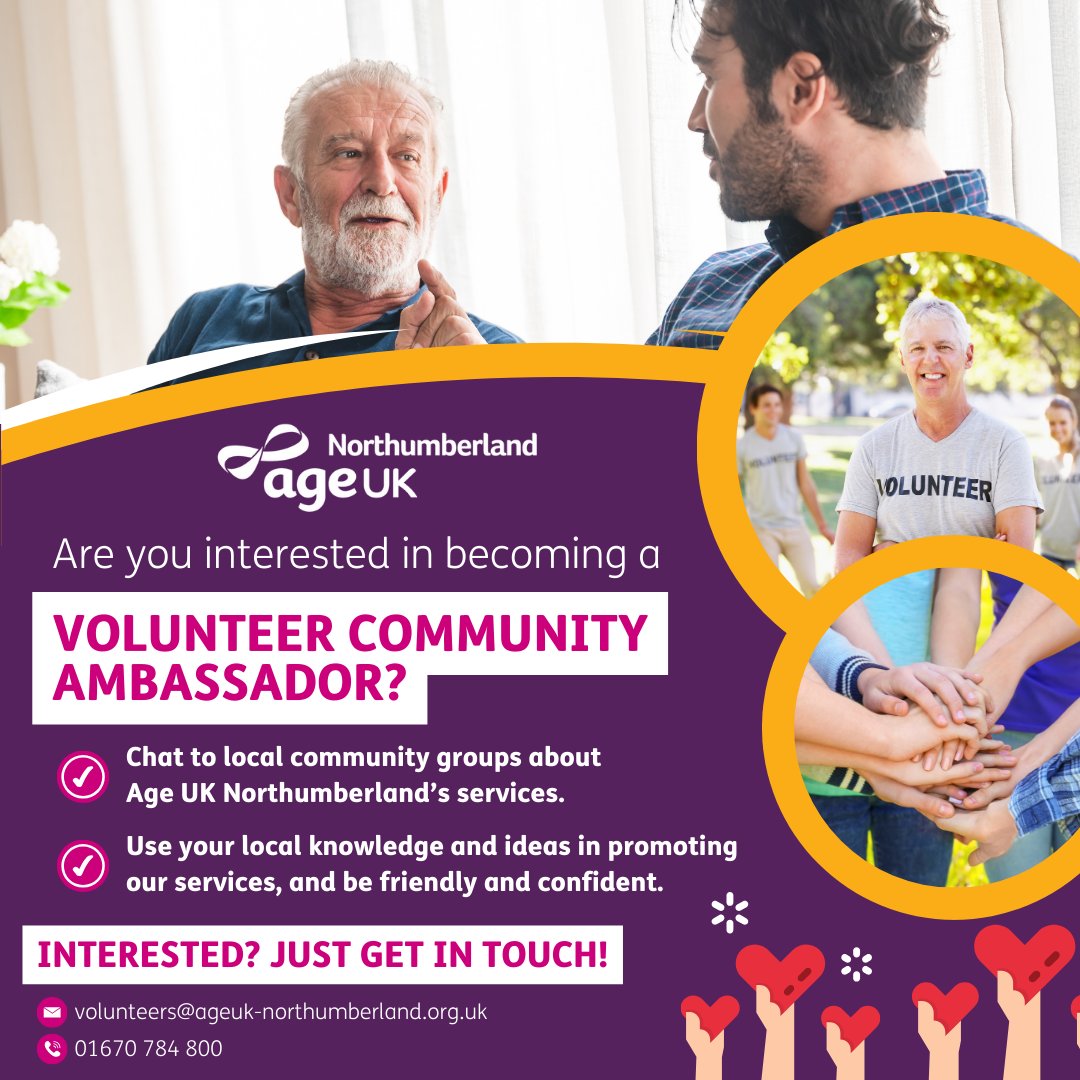 We are looking for lovely volunteers to become Community Ambassadors! This will involve you promoting our services to older people in your local community and maybe giving talks to community groups. If you have great local knowledge and ideas, then please get in touch with us 😊