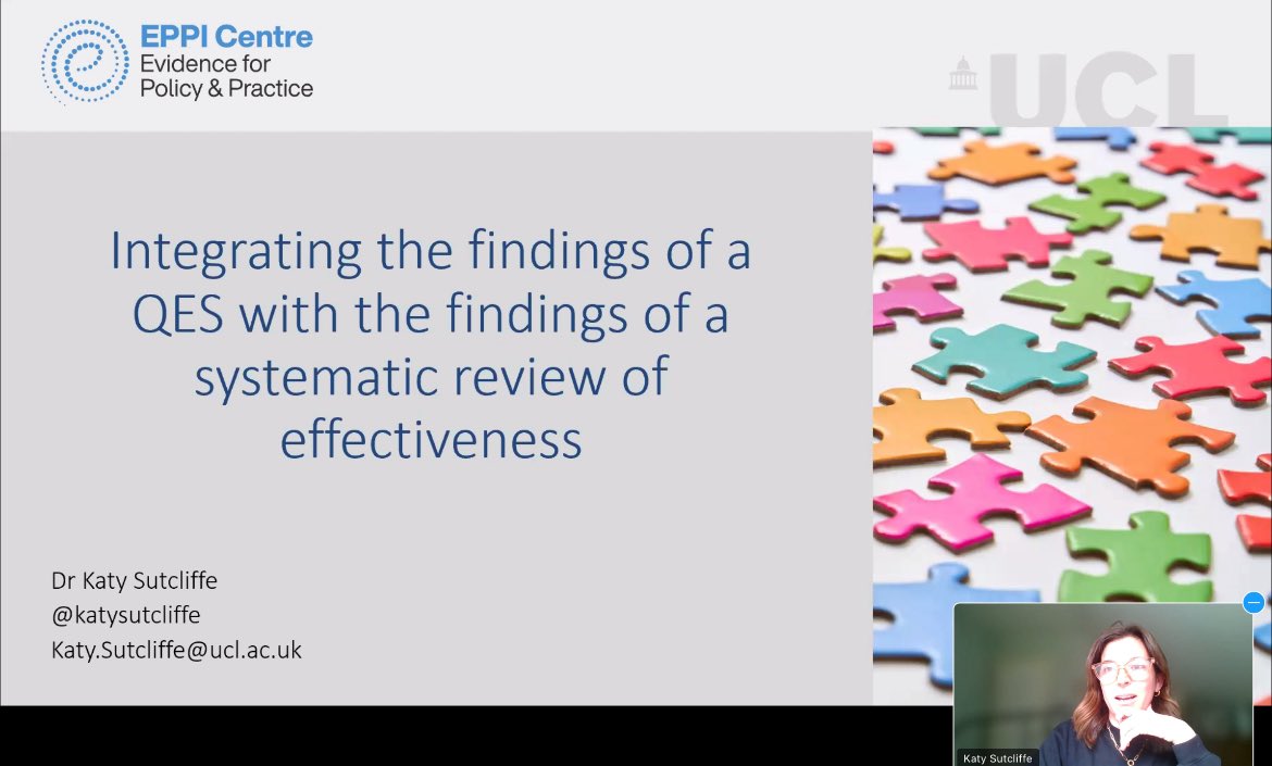 Another super webinar in the Qualitative suite from @EvidSynIRL 🙌🏼. Shout out and huge thanks @KatySutcliffe #evidencesynthesis #qualitative