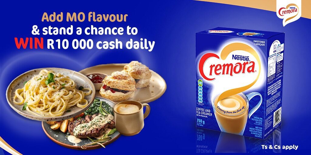 Add MO flavour & stand a chance to win R10 000 cash! Buy any NESTLÉ CREMORA pack & share a picture of your recipe & receipt via WhatsApp to 083 284 0008. Tune in to METRO FM The Touchdown between 15:00 - 18:00 & answer our call with “Get that CreMOra feeling”. Ts & Cs Apply