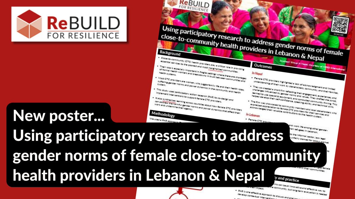 ReBUILD for Resilience (@rebuildrpc) on Twitter photo New poster from the ReBUILD team...
Using participatory research to address gender norms of female close-to-community health providers in #Lebanon & #Nepal
Read it here... rebuildconsortium.com/resources/part…
<a href="/WesamMansour_/">Wesam Mansour</a> <a href="/shophikaregmi/">Shophika Regmi</a> <a href="/sushilbaral/">Sushil Baral- बटुवा</a> <a href="/CHWTWG1/">CHWTWG</a> <a href="/chwcentral/">CHW Central</a> New poster from the ReBUILD team...
Using participatory research to address gender norms of female close-to-community health providers in #Lebanon & #Nepal
Read it here... rebuildconsortium.com/resources/part…
<a href="/WesamMansour_/">Wesam Mansour</a> <a href="/shophikaregmi/">Shophika Regmi</a> <a href="/sushilbaral/">Sushil Baral- बटुवा</a> <a href="/CHWTWG1/">CHWTWG</a> <a href="/chwcentral/">CHW Central</a>