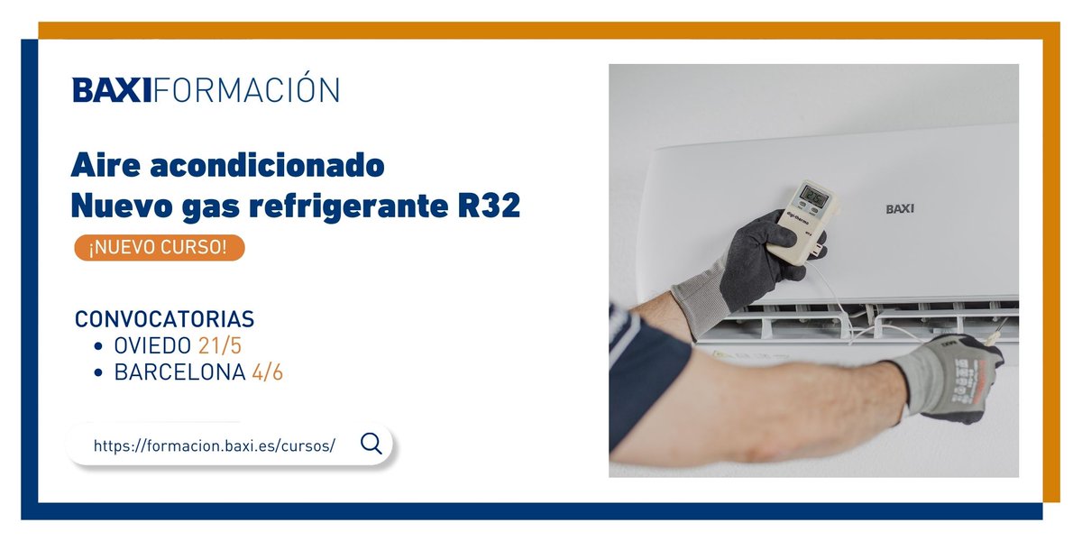 #BAXIFormación I ¡Nuevo curso! 🌡️Las altas temperaturas acechan y con ellas los sistemas de refrigeración son los nuevos protagonistas. Este curso básico teórico-práctico de instalación de equipos de AA se centrará en la instalación y el uso de las herramientas más habituales