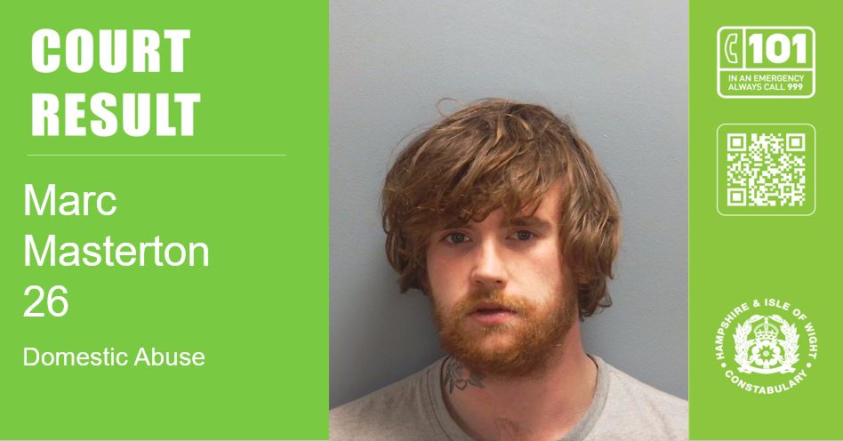 A woman bravely faced her ex-partner in court today as he was jailed for a horrific two-year campaign of violence and domestic abuse. Marc Masterton, 26, was sentenced at Portsmouth Crown Court for coercive and controlling behaviour. Full details here >> orlo.uk/QxeYt