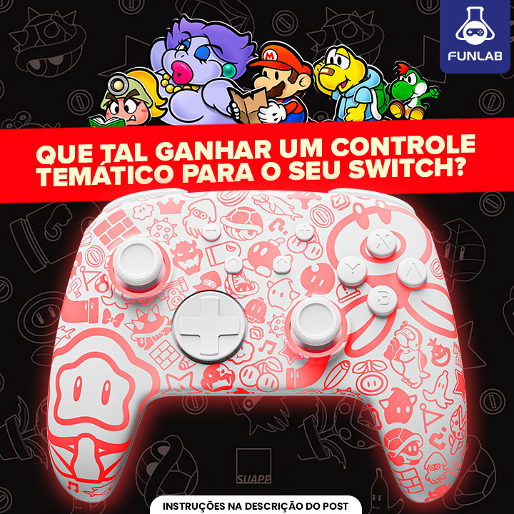 #SORTEIO🎉 #GIVEAWAY Pra comemorar o lançamento de Paper Mario, a Funlab liberou 2 controles temáticos para vocês! Pra participar: - Me segue aí e segue a @Funlab_switch - 💙Curtir o post +🔄 RT sem comentar - Marque um amigo e fale seu TOP 3 jogos do Mario. Resultado em 23/05