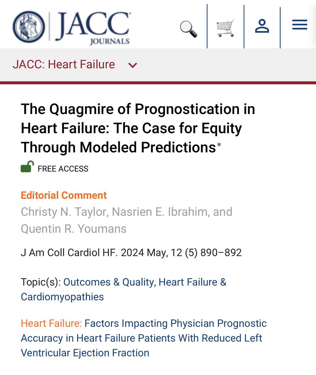 Humans are challenged by predictive judgements, yet we often use prognostication to counsel patients. Led by ⭐️ fellow Dr. Christy Taylor in @JACCJournals, we offer an editorial on a great study on physician prognostication and tools to aid. @DrNasrien tinyurl.com/yfjxhu5h