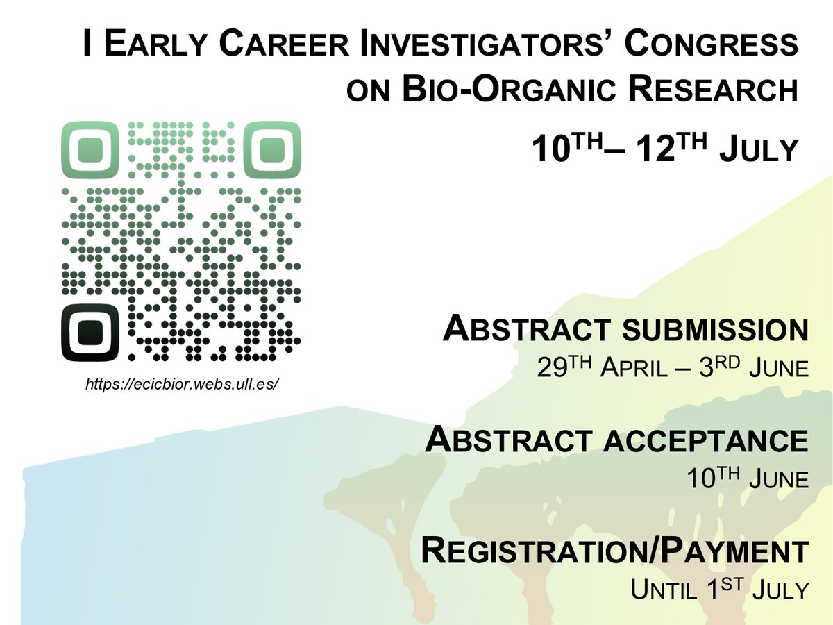 AMBI_Lab's tweet photo. The call for abstracts for the upcoming I Early Career Investigators’ Congress on Bio-Organic Research (I ECIC-BIOR) in #Tenerife is open! Send yours if you work in Organic Chemistry, Biomedicine, Biotechnology, Material Science, and Archaeology!
#WeAreScience #ECR #BioOrganic https://t.co/N3uo37OVor
