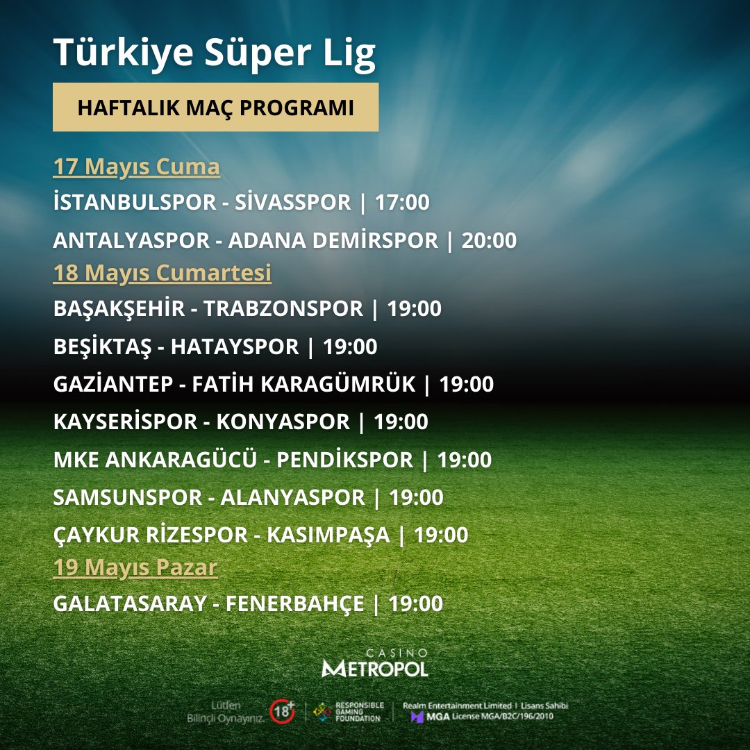 🇹🇷 Süper Lig 37. hafta mücadeleleri karşımızda! En iyi oranların adresi #CasinoMetropol ile kazanmak için bağlantıya tıkla! Casino Metropol Giriş: bit.ly/3BIuxdY