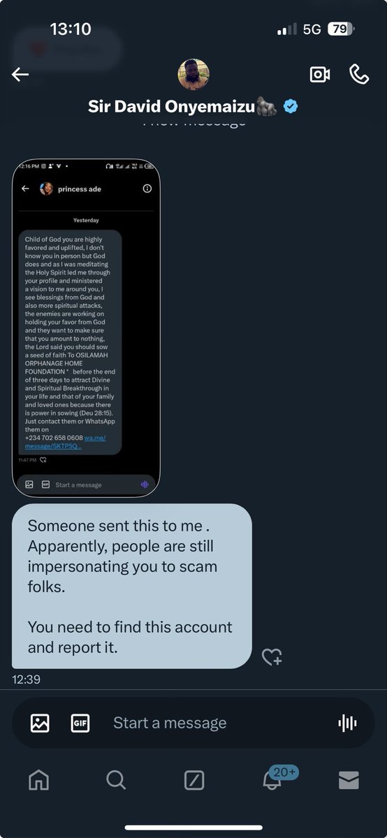 Attention!!
Please help report this account for impersonating me and using my name to scam people. 
This account has been in people's DM asking them for money and to donate to an open orphanage, please this is not me and want y'all to REPORT the account, please. 

God bless you