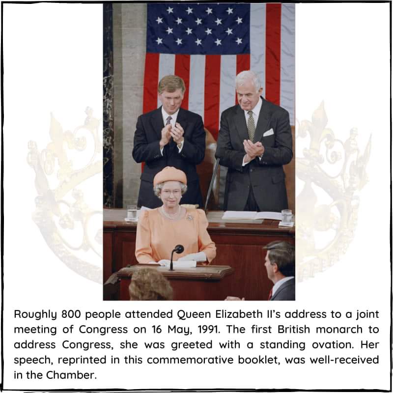 #onthisday 16 May 1991 – Queen Elizabeth II of the United Kingdom addresses a joint session of the United States Congress. She is the first British monarch to address the U.S. Congress. #britishhistory #queenelizabethii #BritishMonarchy